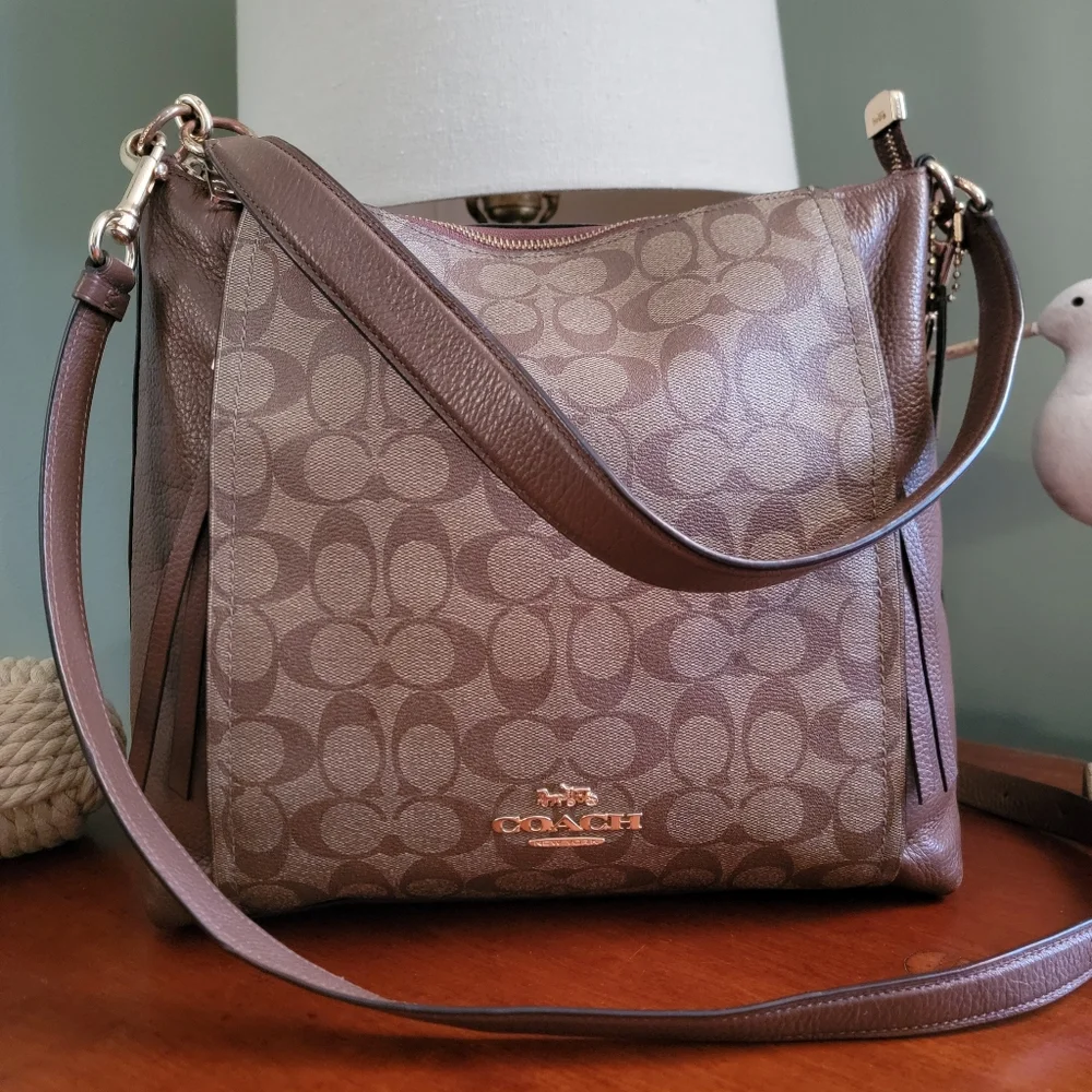 Coach F79993 Marlon Hobo Bag Brown Signature Coated Canvas Pebbled Leather Purse - Picture 16 of 16